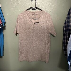 American Eagle Outfitters Men's Light Gray Henley Tee